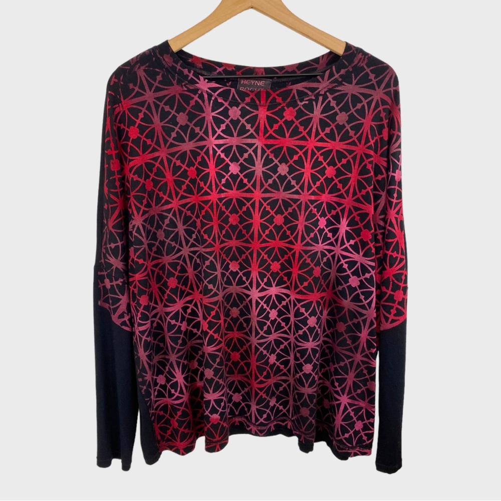 Heyne Bogut Red Black Abstract Hand Crafted Wearable Art Shirt Size Small